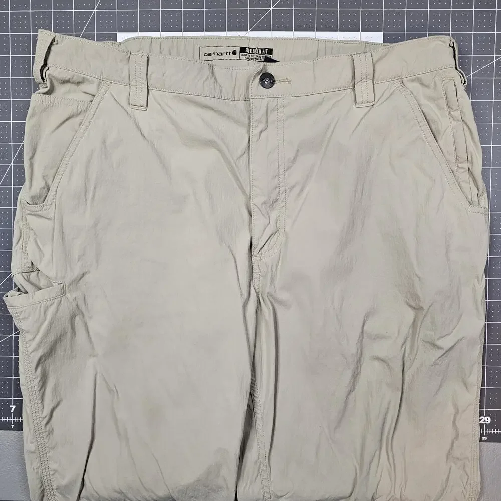 Carhartt Force Pants Mens 38x34 Tan Ripstop Nylon Pocket Work Outdoor Stretch - Picture 2 of 16